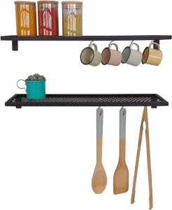 KIT 2 Uni Prateleira New York Strassis Design SD-3020 Preta para Cozinha Varanda 50 x 15 Suspensa