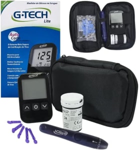 Kit Medidor G-tech Lite Glicose Glicemia 10 Tiras + 10 Lancetas