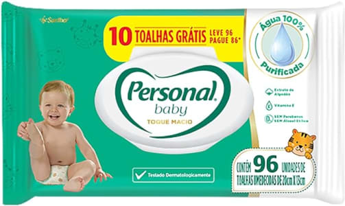 10 Pacotes Toalha Umedecida Personal Baby Toque Macio Leve 96 Unidades - 960 Unidades