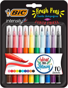 Caneta Hidrográfica BIC Intensity Brush Pens, Ponta Pincel, Traço Fino ou Grosso, 10 Cores, 970926,