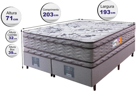 Cama Box King Colchão Ortopédico + Box 193x203x71 Double Face Espuma D45 Cinza