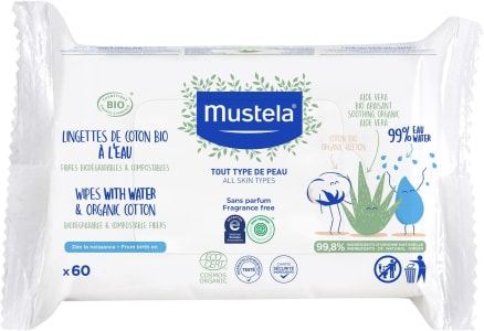 Toalha de Algodão Mustela Bio à Base de Água - 60 Unidades