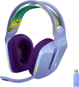 Headset Gamer Sem Fio Logitech G733 7.1 Dolby Surround com Tecnologia Blue VO!CE, RGB LIGHTSYNC, Drivers de Áudio Avançados e Bateria Recarregável para PC e PlayStation - Lilás