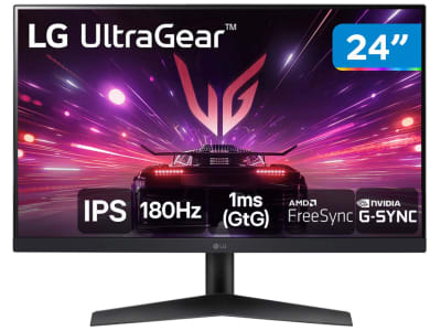 Monitor Gamer LG UltraGear 24” IPS, Full HD, 180Hz, 1ms (GtG), HDMI, DisplayPort, HDR10, sRGB 99%, NVIDIA® G-SYNC®, AMD FreeSync™ - 24GS60F-B