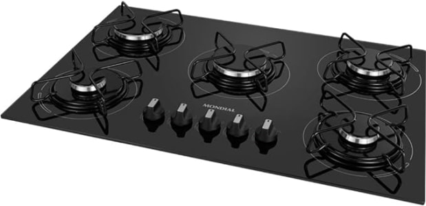 Cooktop a Gás, 5 Bocas, Mondial, Preto/Inox, Bivolt - CTG-02