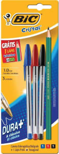 Kit Pack 3 Canetas BIC Cristal Dura Mais + 1 Lápis BIC Evolution HB2