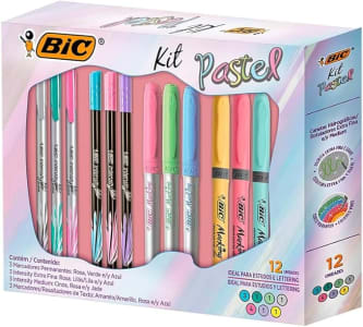 BIC, Kit Pastel com 12 itens, 3 Marcadores Multiuso Marking + 3 Marcadores de Texto Marking + 3 Intensity Extra Fina + 3 Intensity Medium