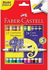 Canetinha Hidrográfica Bicolor, Faber-Castell, 12 Canetas/24 Cores