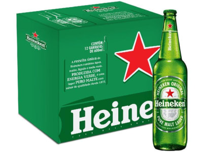 Cerveja Heineken Puro Malte Pilsen - 12 Unidades Garrafa 600ml - Cerveja 