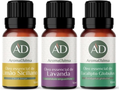 3 Óleos Essenciais 100% Puros Lavanda, Limão e Eucalipto Aroma D’alma 10ml