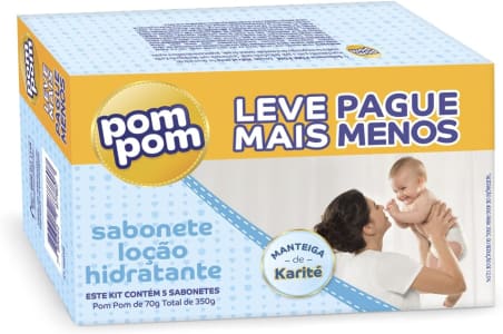 Kit Sabonete Em Barra Pom Pom Loção Hidratante Com 5 Unidades De 70g Cada