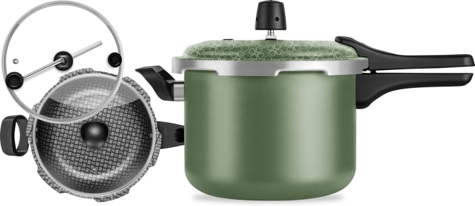 Kit Versátil 2 Panelas De Pressão Antiaderente E 3 Tampas, 3,0L e 5,0L (Verde)