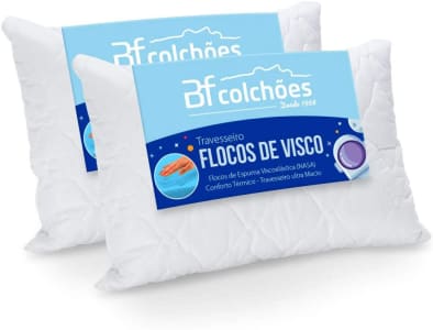 Kit 2 Travesseiro Flocos de Espuma Viscoelástica Antialérgico Macio Nasa 50x70x14cm BF Colchões