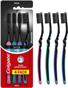 Escova Dental Colgate Slim Soft Carvão 4 unid, Preto