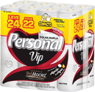 Personal VIP - Papel Higiênico, Folha Dupla, Branco 24 unidades (Embalagem pode variar)