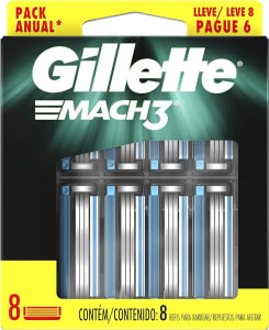 Gillette Mach3 - Carga para Aparelho de Barbear, Leve 8 Pague 6 (o pacote pode variar)