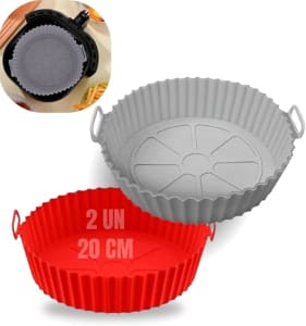 Kit 2 Forma 20 Cm Cesta De Silicone Para Air Fryer Reutilizável Antiaderente Compatível Com Todas Os Modelos Resistente Ao Calor Usar No Forno Microondas E Frigideira