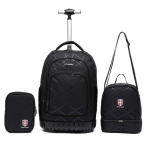 Kit Mochila Swissport Lancheira Estojo Escolar Faculdade Reforçada - Preto