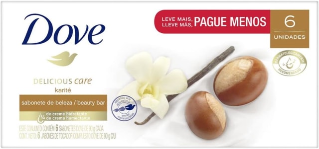 Kit Sabonete em Barra 6 Unidades Óleo de Karité e Baunilha Dove Delicious Care 90g Cada