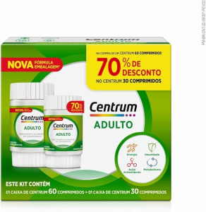 Centrum Adulto, Multivitamínico Diário, Suplemento Vitamínico com Vitamina B12, Vitamina C, Vitamina D, Vitamina E e Zinco, 90 Comprimidos