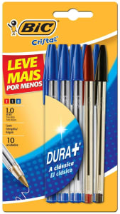 Kit com 10 Canetas Esferográficas BIC Cristal