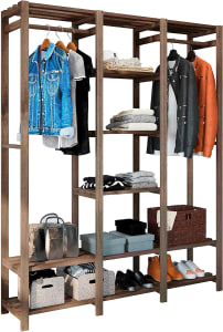 Armário Arara Closet Para Roupas Em Madeira Com Cabideiro, 32P x 136L x 170A cm