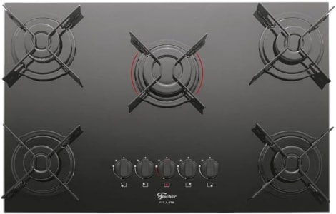 Fogão Cooktop Fischer 5Q FIT LINE Gás Mesa Vidro Preto BIVOLT