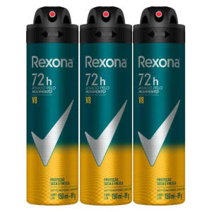 3 Unidades — Desodorante Rexona Men V8 Aerosol Antitranspirante 48h 150ml