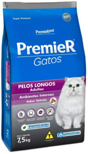 Ração Para Gatos Adultos Premier Pelos Longos Salmão 7,5Kg