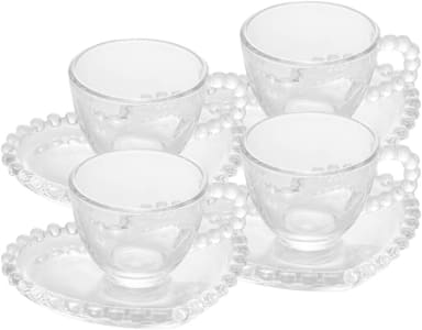 Wolff Coração Pearl Conjunto de Xícaras para Café com Pires de Cristal 4 Peças, Transparente, 85 ml