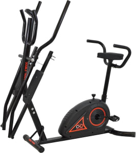 Elíptico 2x1 Double Training + Bicicleta Ergométrica Magnética Monitor 5 Funções, Suporta até 100KGs