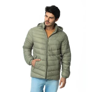 Jaqueta Puffer Acolchoada Masculina Com Capuz Removível Verde Claro Emporio Alex - Verde