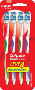 2 Pacotes — Colgate Escova De Dente Classic Clean Macia 4 Unidades | Cores Sortidas