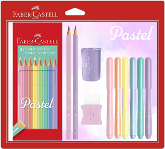 Kit Tons Pastel Faber-Castell Lápis de Cor + Canetinhas + Borracha + Apontador + Grafite