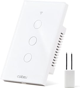 Interruptor Inteligente WiFi, Interruptor Smart Sem Fio Doméstico Multifuncional, Controle Remoto de Eletrodomésticos Por Celulares, Interruptor Cronometrado, Controle Por Voz, Compatível Com Alexa Google 3 botões(MB303 sem neutro)