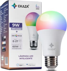 EKAZA Lâmpada Inteligente RGB, 16 milhões de cores, Wi-Fi, Compatível com Amazon Alexa e Google Assistente, 9W+3W - EKGC-T261-E27