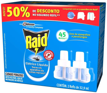 Repelente Elétrico Líquido Raid Refil Regular 2 Unidades 32,9 Ml Cada