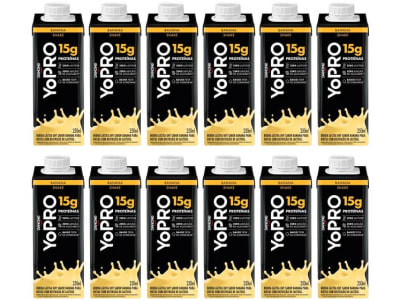 Kit Bebida Láctea UHT com 15g de Proteínas YoPRO - Banana Sem Lactose Zero Açúcar 250ml 12 Unidades