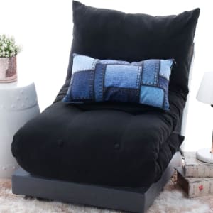 Futon Dobrável De Espuma Solteiro Preto + Capa De Almofada Decorativa Suede 30x50cm - BF Colchões