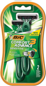 BIC Aparelho De Barbear Comfort Advance Pele Sensível 3 Lâminas Verde Fita Lubrificante 8713191 2 Unidades