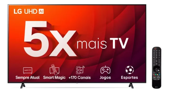 Smart TV 65" 4K LG UHD ThinQ AI 65UR8750PSA HDR Bluetooth Alexa Google Assistente Airplay2 3 HDMI Preto