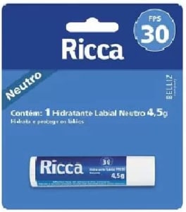 10 Unidades - Hidratante Labial Ricca 2200 FPS30 Neutro Blister 4.5g