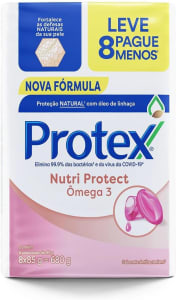 Sabonete em Barra Antibacteriano Protex Nutri Protect Ômega 3 8 un de 85g Promo Leve Mais Pague Menos