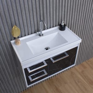 Gabinete Armario para Banheiro 100% MDF com Cuba - Potenza Branco 60cm (Preto)