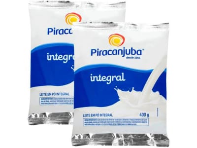 2 Unidades | Kit Leite em Pó de Vaca Integral Piracanjuba 400g