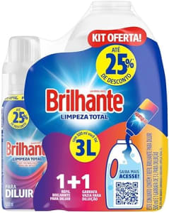 Brilhante Kit Garrafa Para Diluição + Lava-Roupas Líquido Concentrado Para Diluir Limpeza Total 500Ml Refil