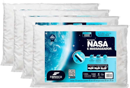 Kit 4 Pçs Travesseiro Nasa Up 3 P/fronhas 50x70 Cm - Fibrasca, Branco