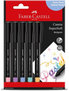 Caneta Supersoft 1.0mm 5 Cores Pastel - Faber Castell