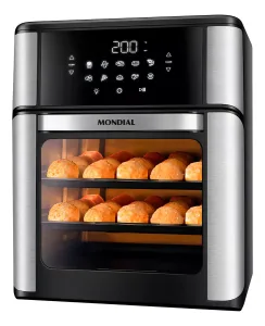 Fritadeira Elétrica Sem Óleo Air Fryer Oven 2 em 1 Mondial AFON-12L-BI 12L Digital, 127V (Preto/Inox)