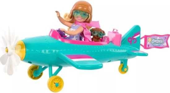 Conjunto de Brinquedo Barbie Chelsea Piloto de Avião com Aeronave de 2 Lugares e 7 Acessórios